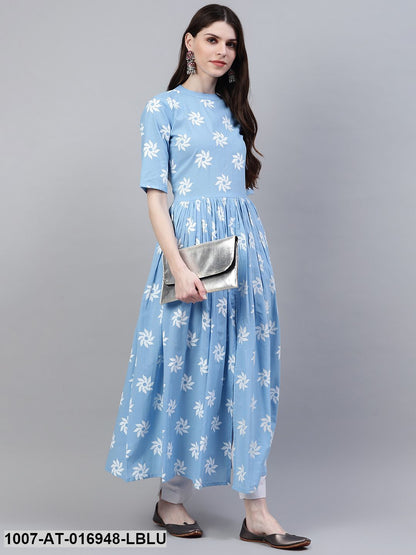 Printed Cotton Front Slit Kurta (Light Blue) (Pre-Order)