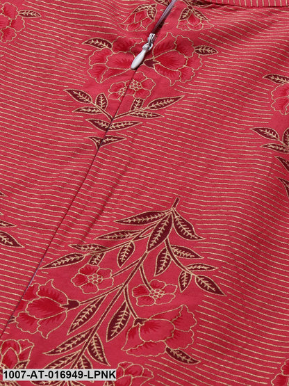 Floral Print Cotton Front Slit Kurta (Peach) (Pre-Order)