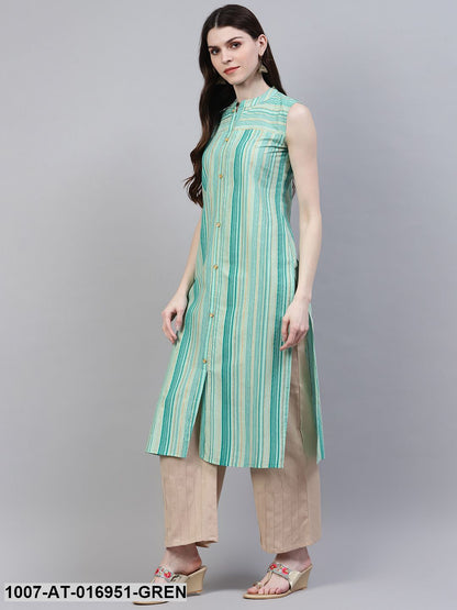 Striped Cotton Straight Kurta (Grey) (Pre-Order)