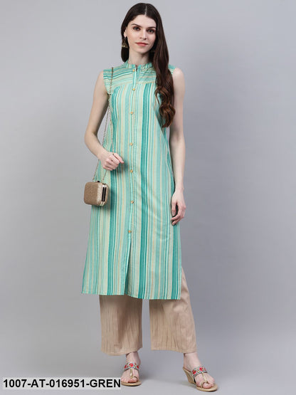 Striped Cotton Straight Kurta (Grey) (Pre-Order)