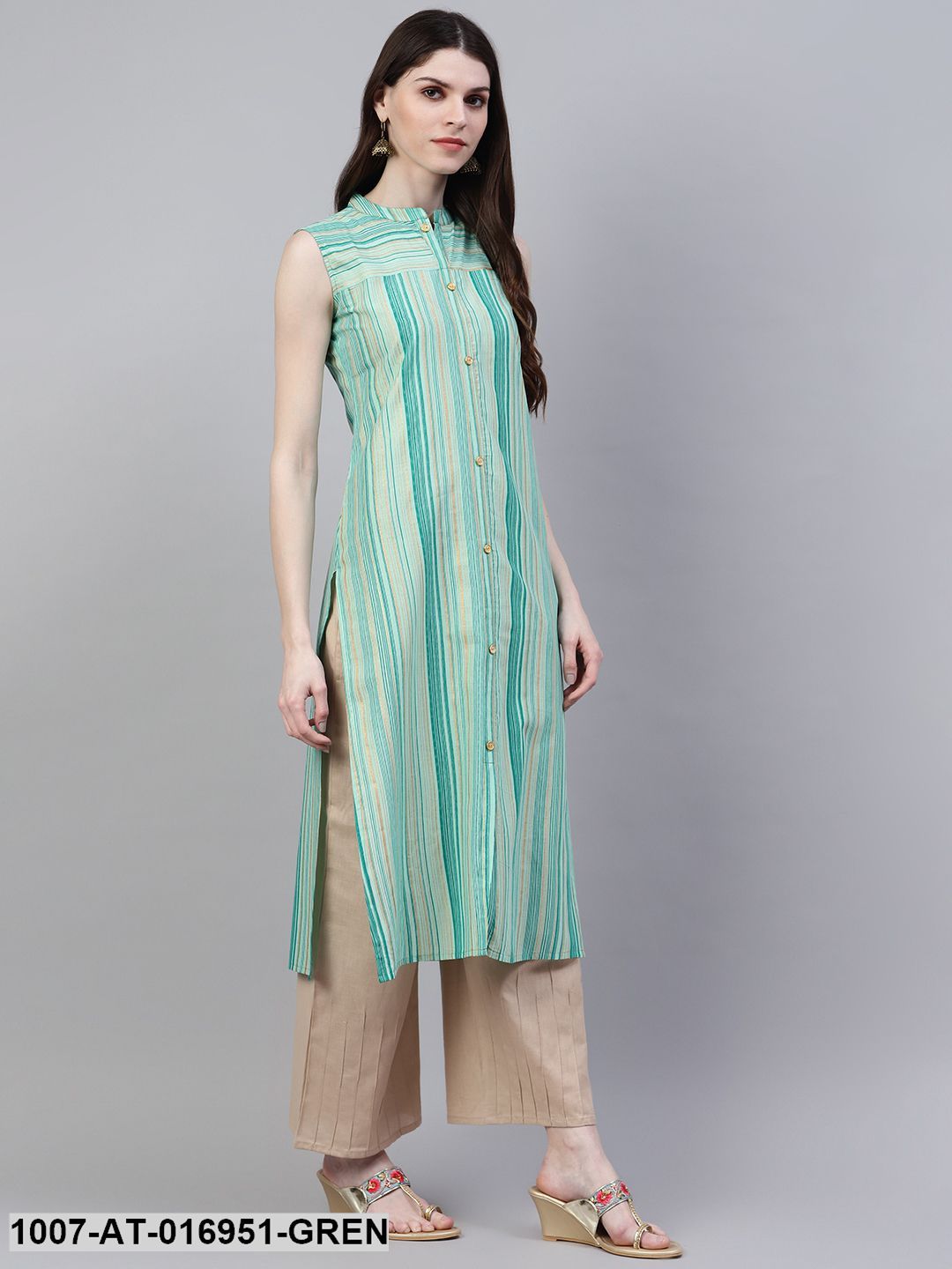 Striped Cotton Straight Kurta (Grey) (Pre-Order)