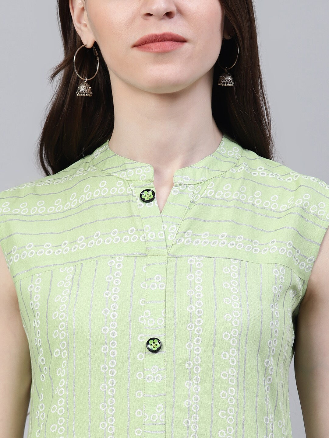 Striped Rayon Straight Kurta (Light Green) (Pre-Order)