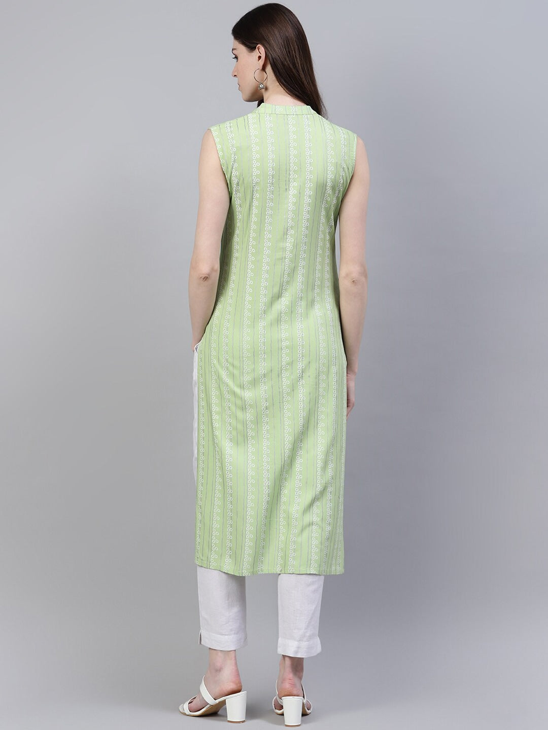 Striped Rayon Straight Kurta (Light Green) (Pre-Order)