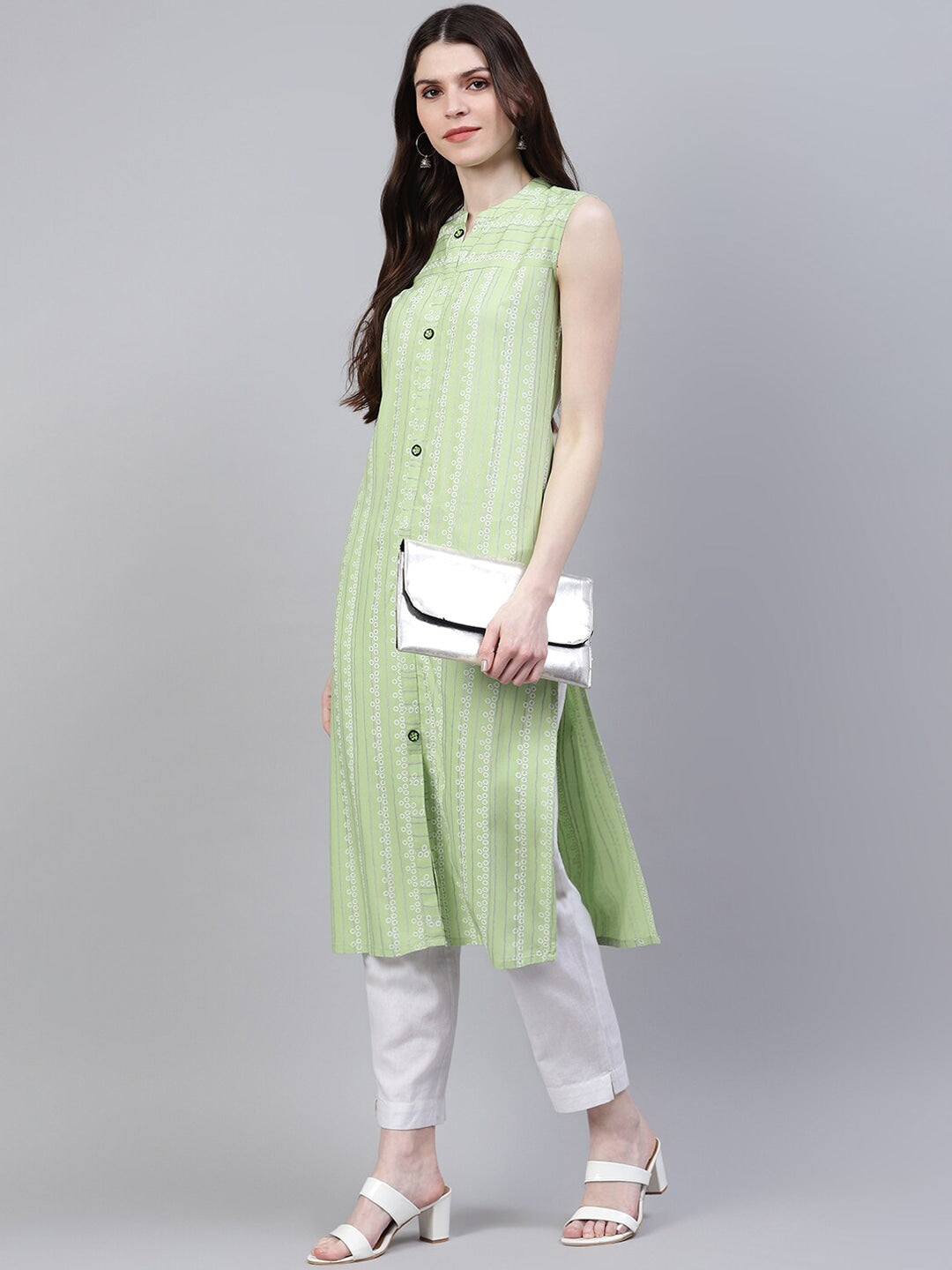 Striped Rayon Straight Kurta (Light Green) (Pre-Order)