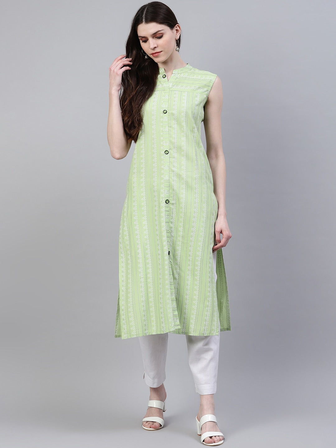 Striped Rayon Straight Kurta (Light Green) (Pre-Order)