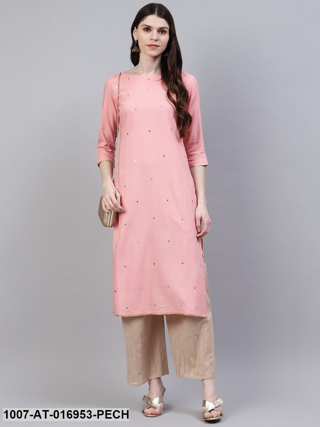 Embroidered Rayon Straight Kurta (Peach) (Pre-Order)