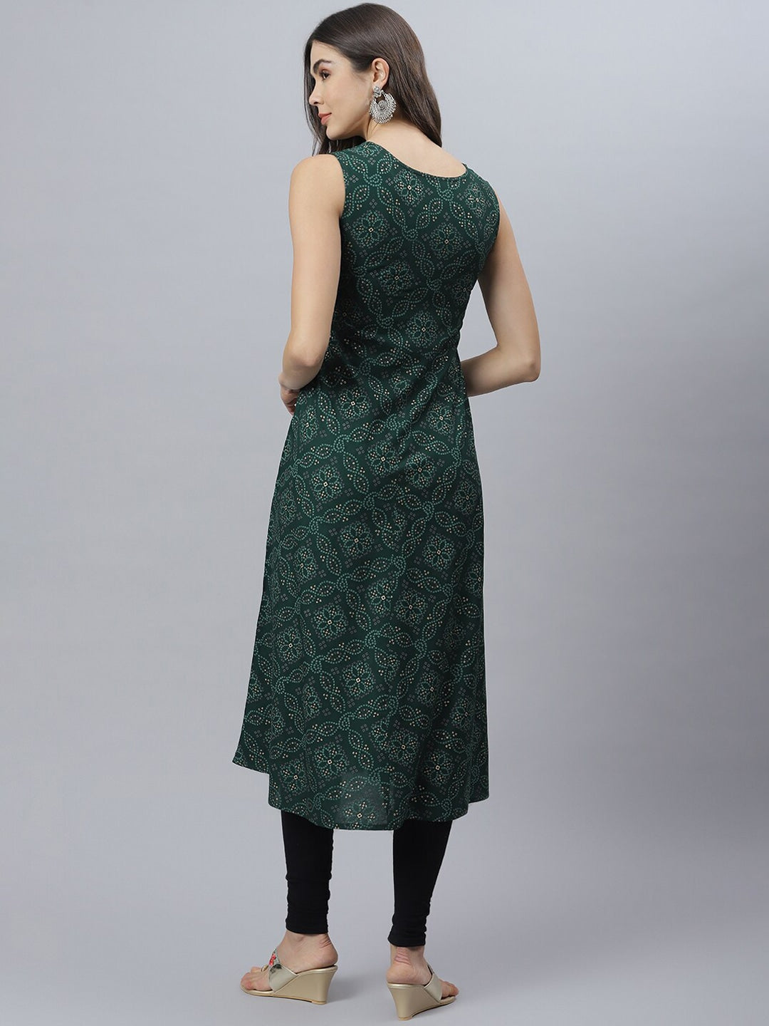 Bandhani Print Rayon Flared Kurta (Dark Green) (Pre-Order)