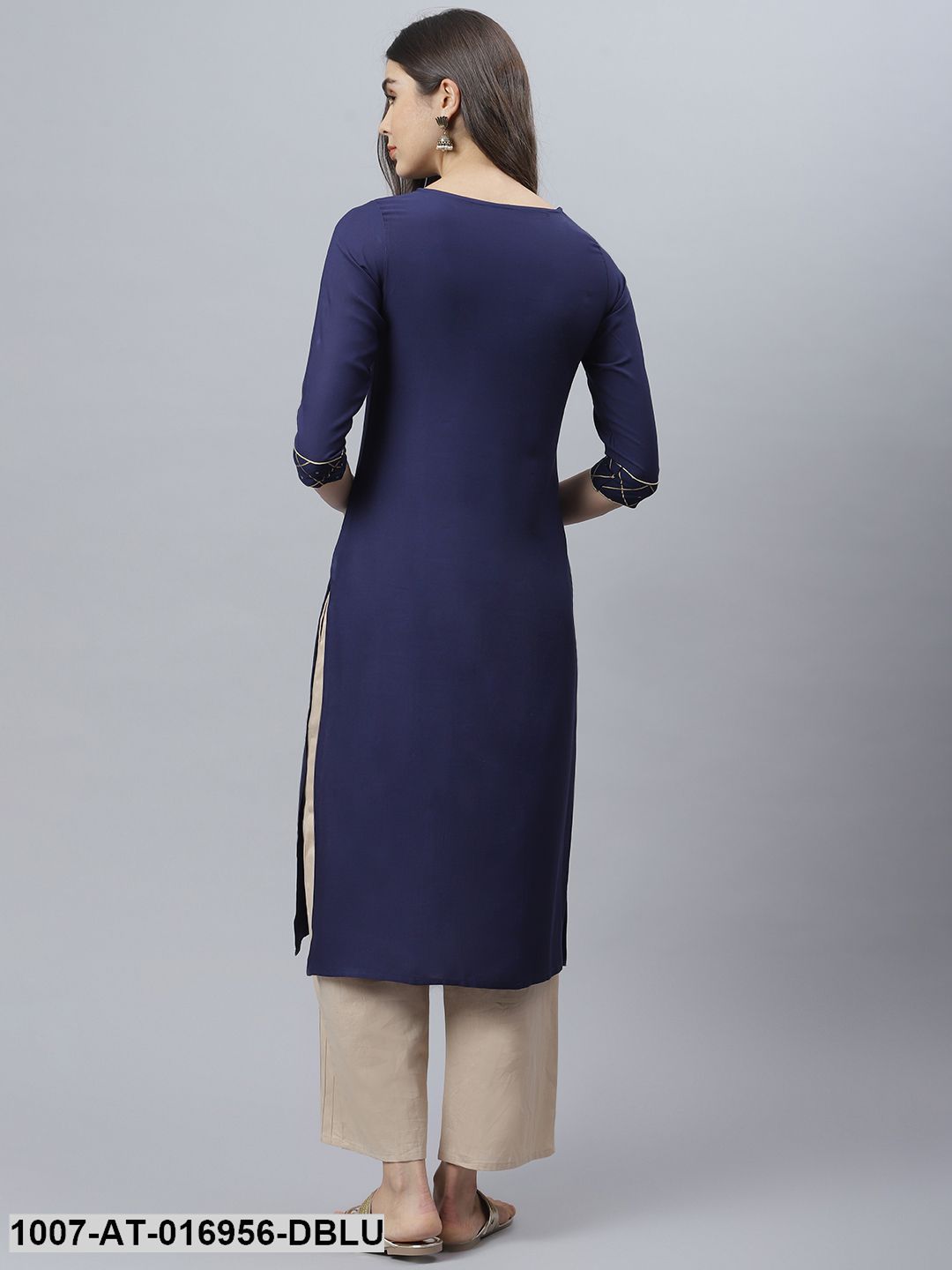 Checkered Rayon Straight Kurta (Dark Blue) (Pre-Order)