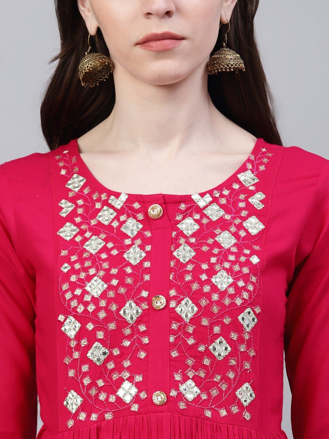 Women's Embroidered Rayon Flared Kurta (Pink) (Pre-Order)