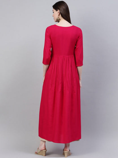 Women's Embroidered Rayon Flared Kurta (Pink) (Pre-Order)