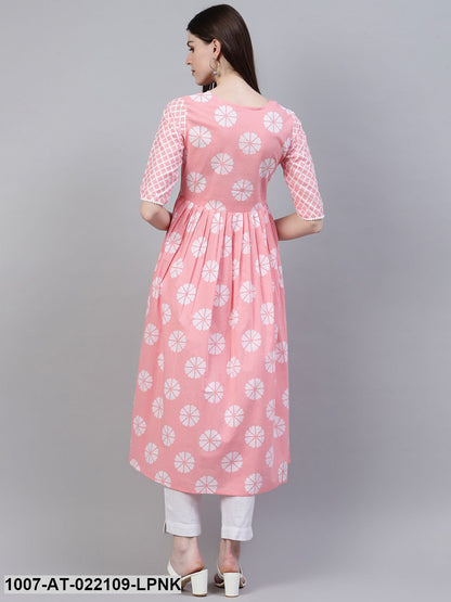 Women's Printed Cotton Flared Kurta (Light Pink) (Pre-Order)