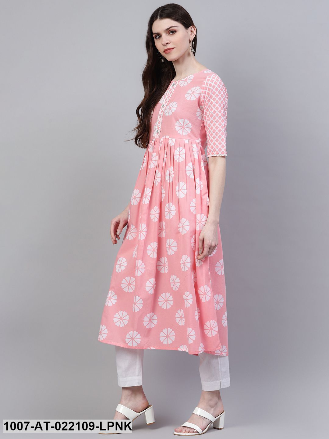 Women's Printed Cotton Flared Kurta (Light Pink) (Pre-Order)