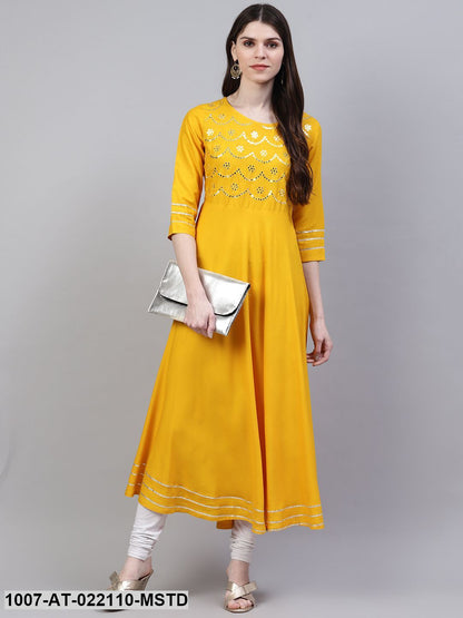 Women's Embellished Rayon Flared Kurta (Mustard) (Pre-Order)