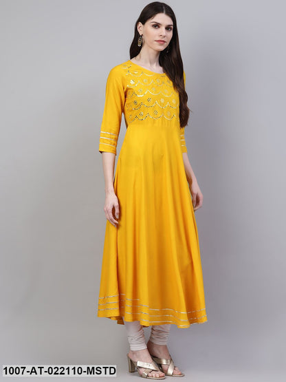 Women's Embellished Rayon Flared Kurta (Mustard) (Pre-Order)