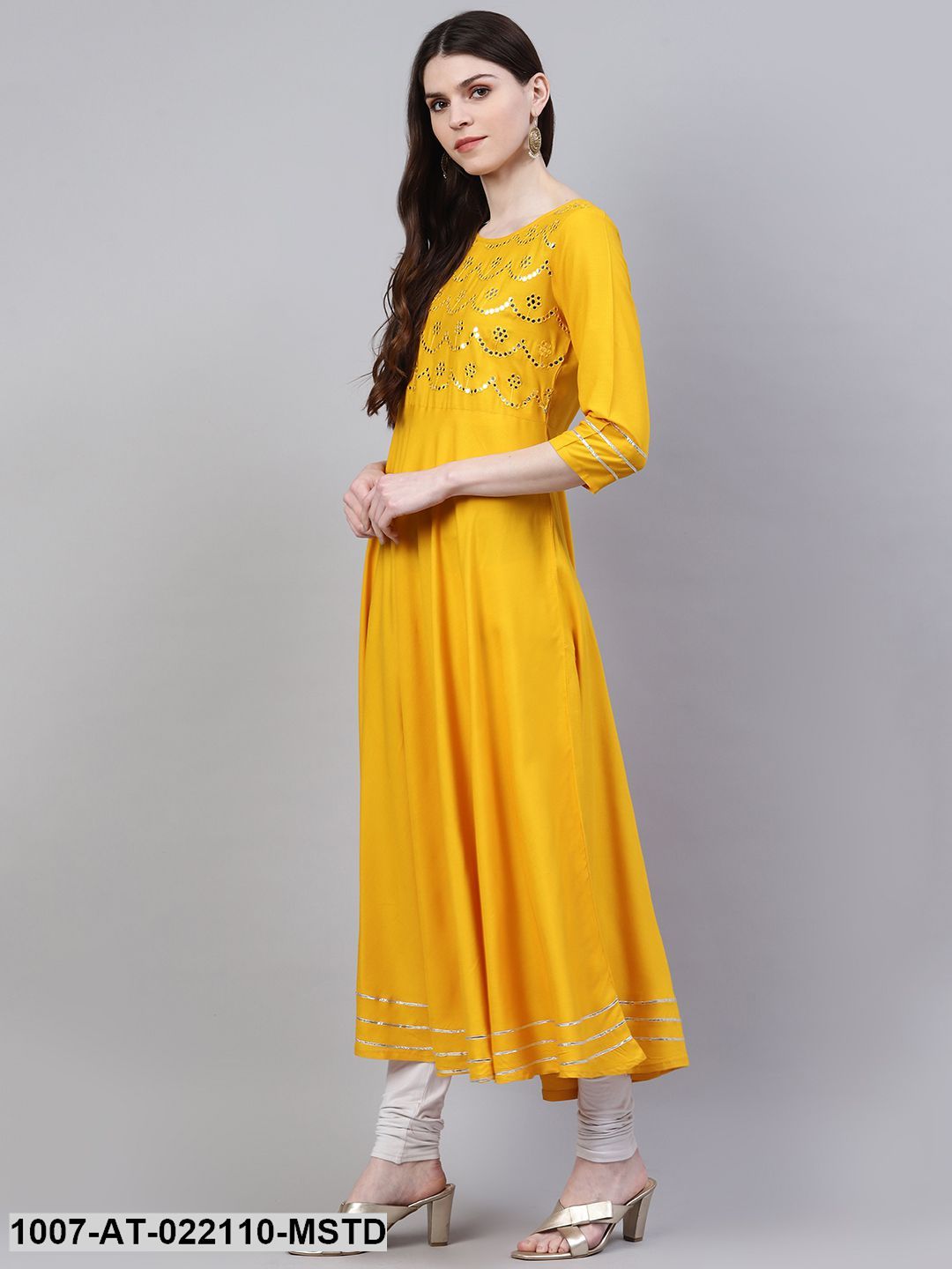 Women's Embellished Rayon Flared Kurta (Mustard) (Pre-Order)