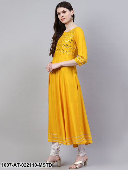 Women's Embellished Rayon Flared Kurta (Mustard) (Pre-Order)
