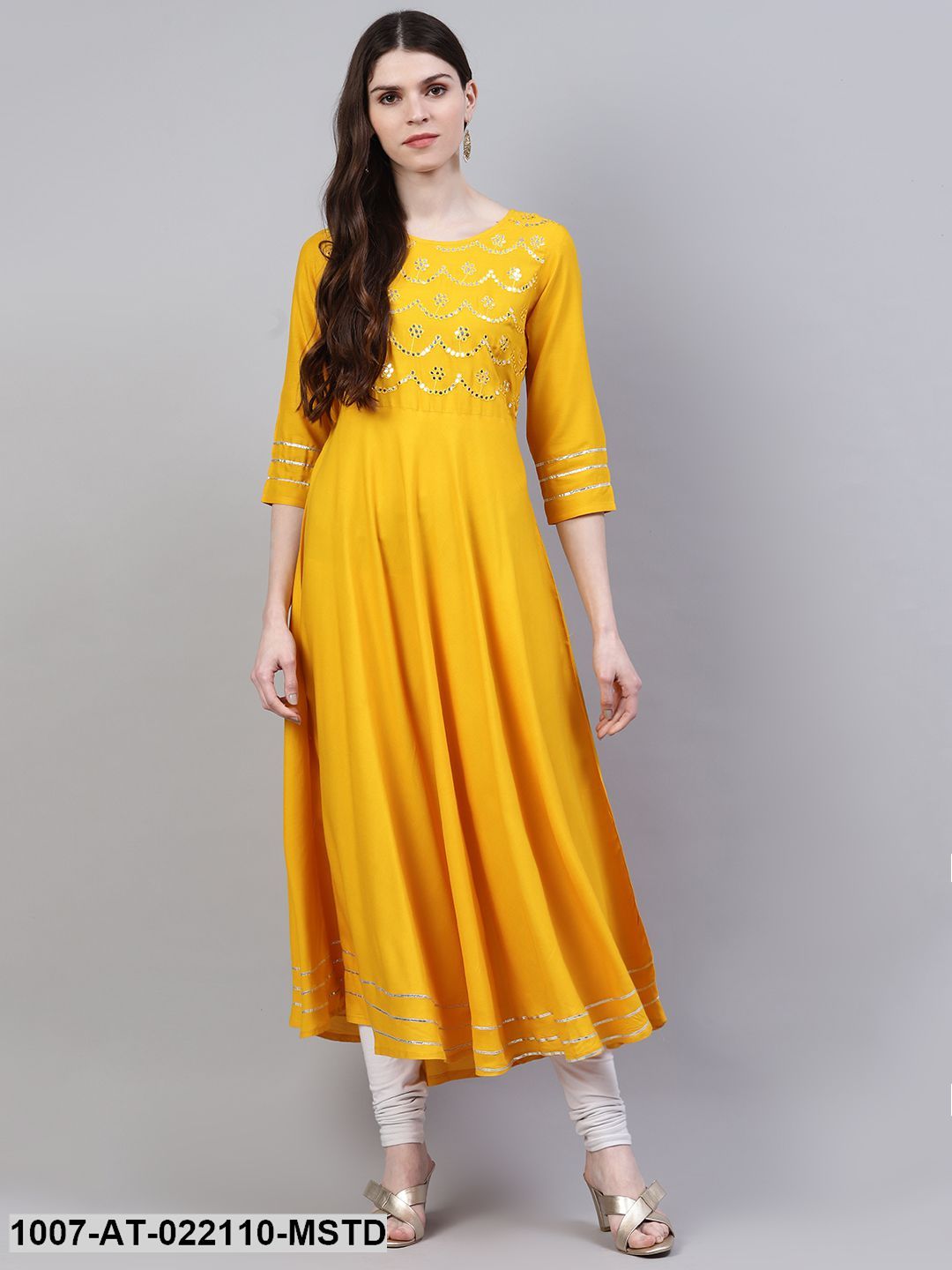 Women's Embellished Rayon Flared Kurta (Mustard) (Pre-Order)