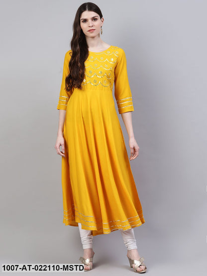 Women's Embellished Rayon Flared Kurta (Mustard) (Pre-Order)
