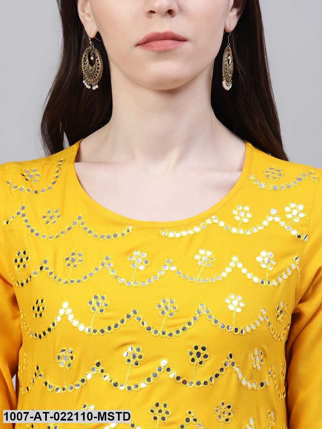 Women's Embellished Rayon Flared Kurta (Mustard) (Pre-Order)