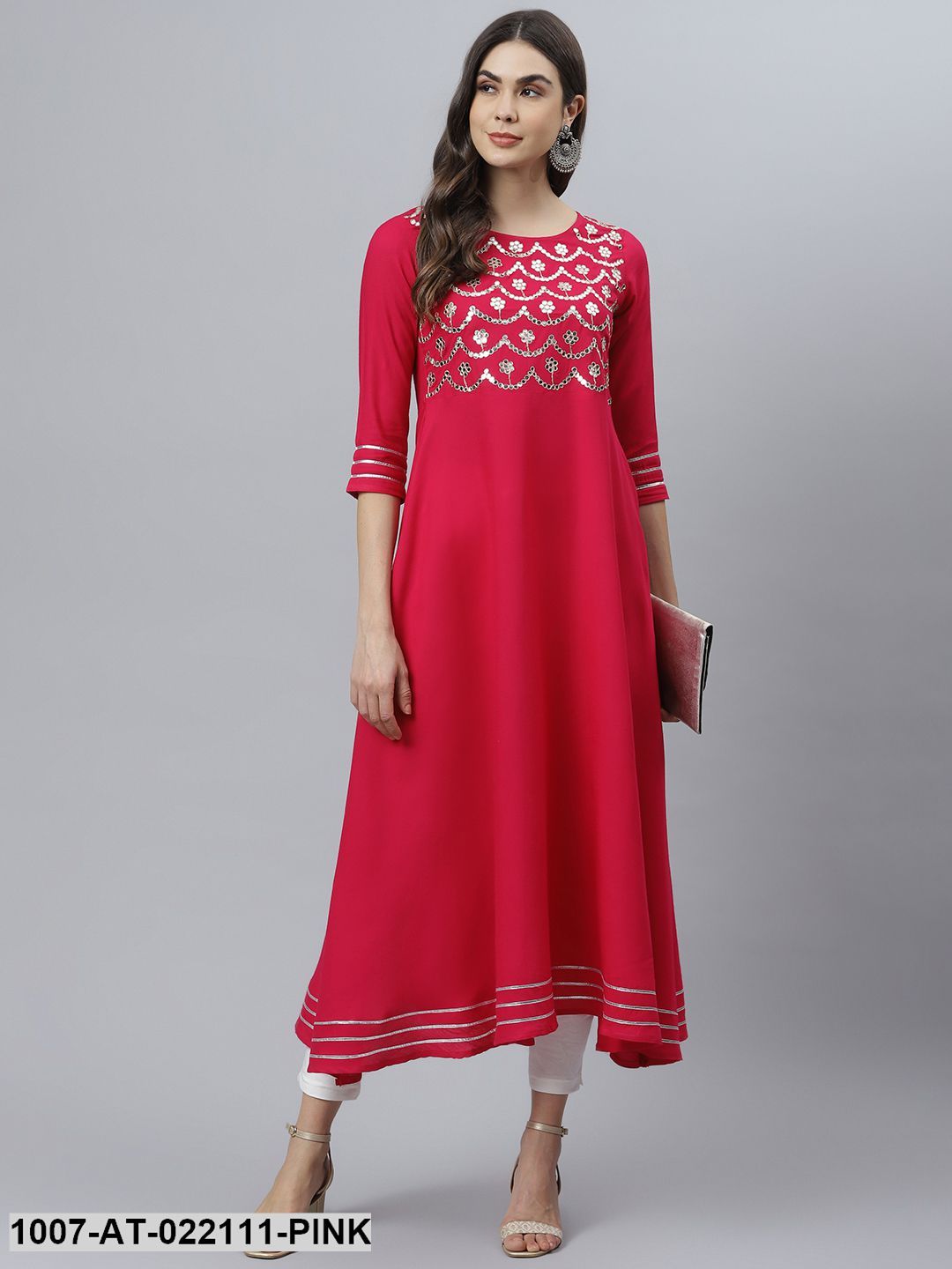 Women's Embellished Rayon Flared Kurta (Pink) (Pre-Order)