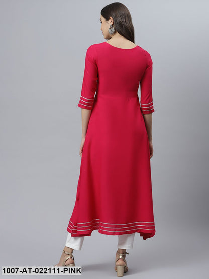 Women's Embellished Rayon Flared Kurta (Pink) (Pre-Order)