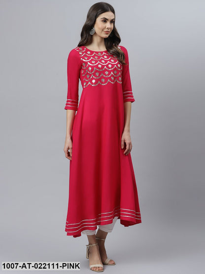 Women's Embellished Rayon Flared Kurta (Pink) (Pre-Order)