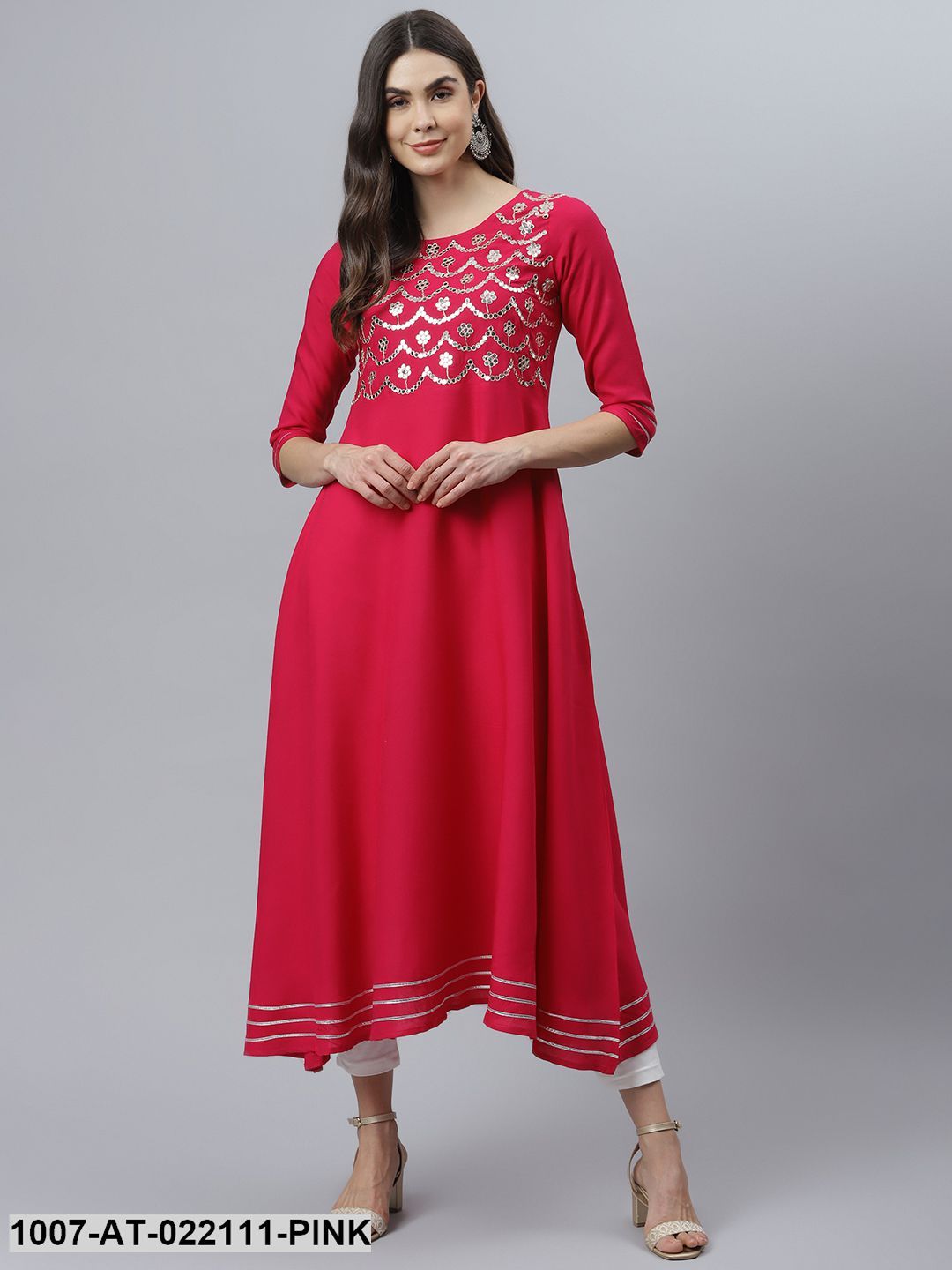 Women's Embellished Rayon Flared Kurta (Pink) (Pre-Order)