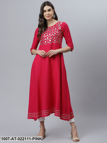 Women's Embellished Rayon Flared Kurta (Pink) (Pre-Order)