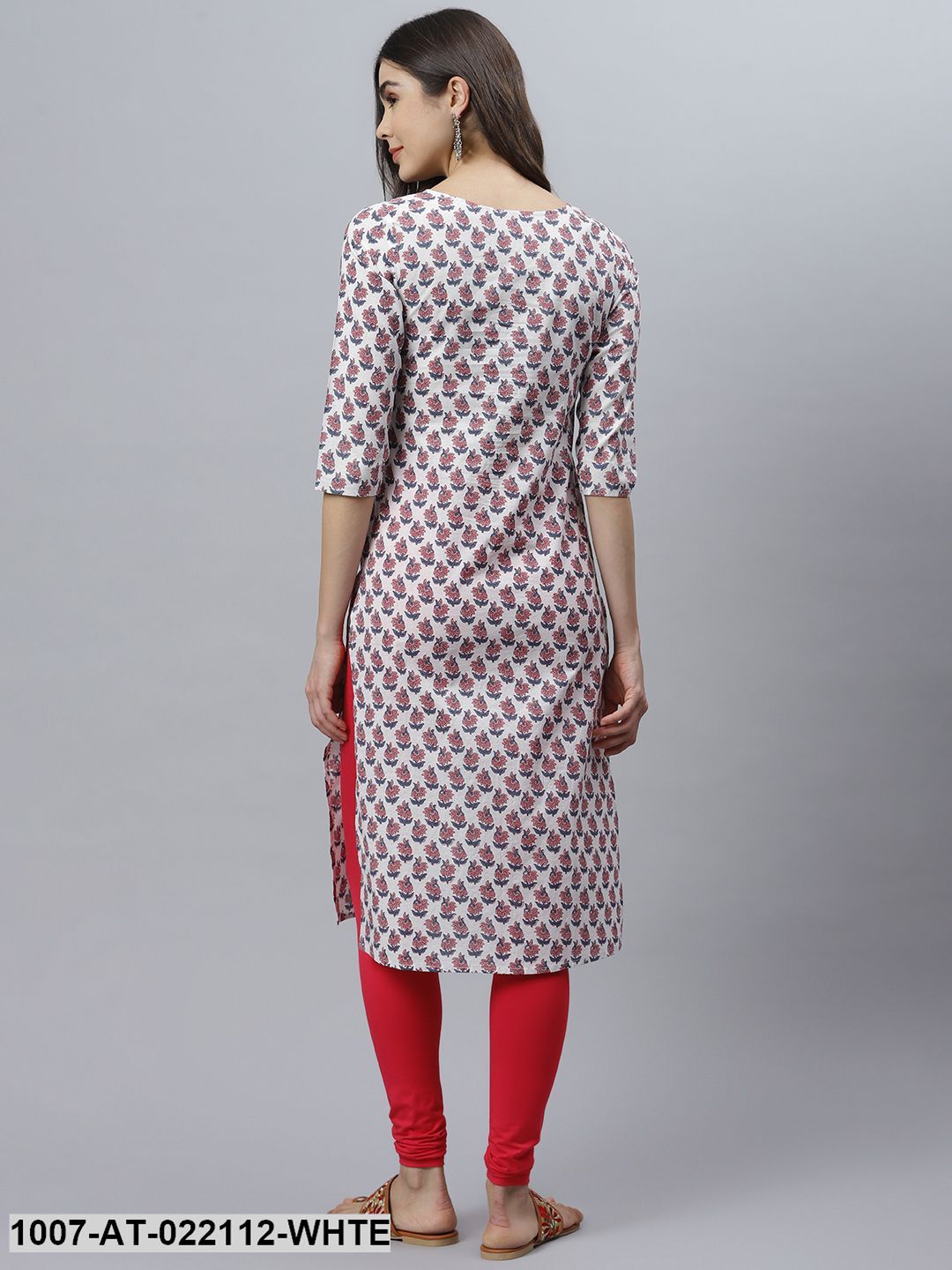 Women's Floral Print Cotton Straight Kurta (White) (Pre-Order)