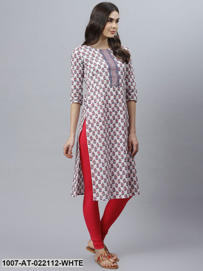 Women's Floral Print Cotton Straight Kurta (White) (Pre-Order)