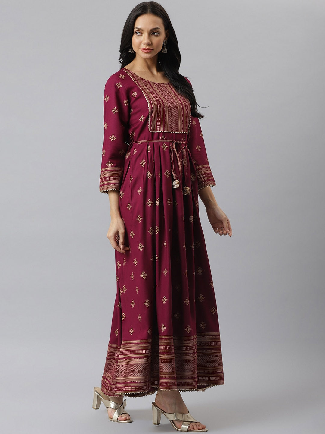 Gold Printed Rayon Flared Kurta (Pre-Order)