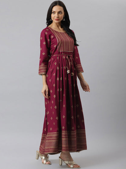 Gold Printed Rayon Flared Kurta (Pre-Order)
