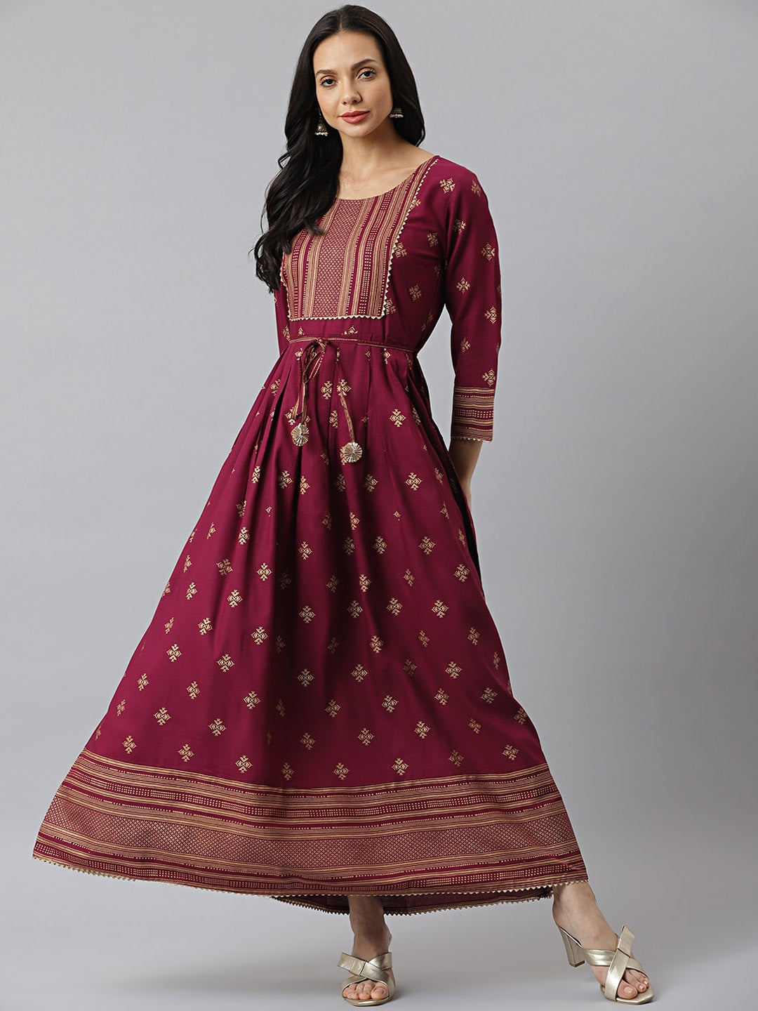 Gold Printed Rayon Flared Kurta (Pre-Order)