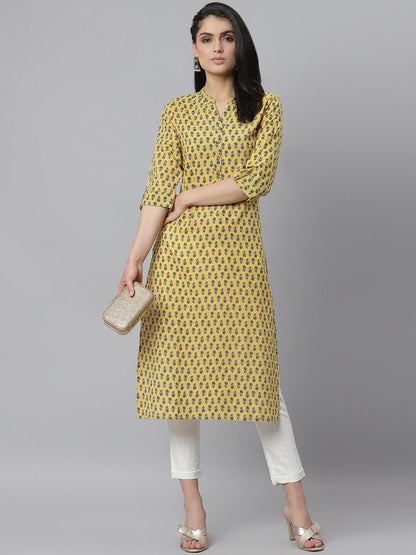 Women's Printed Cotton Slub Straight Kurta (Pre-Order)