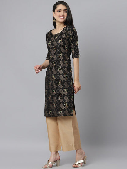 Women's Gold Print Rayon Straight Kurta (Pre-Order)