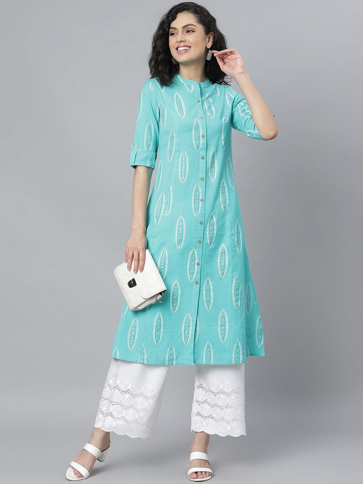 Stylum turquoise rayon printed kurta – wholesale manufacturer &amp; exporter from India