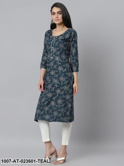 Women's Floral Printed Rayon Straight Kurta (Pre-Order)
