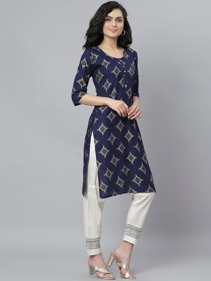 Women's Gold Printed Rayon Straight Kurta (Pre-Order)