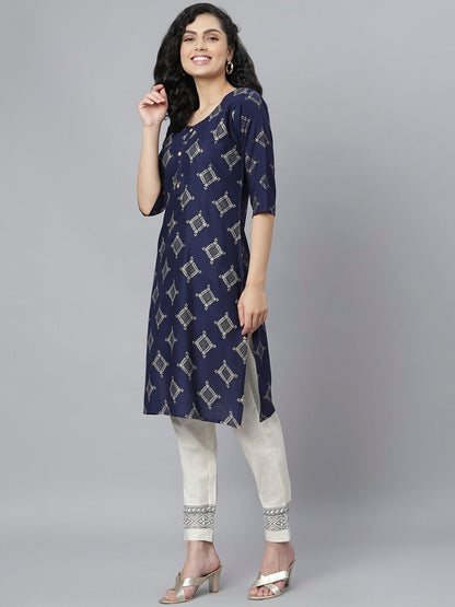 Women's Gold Printed Rayon Straight Kurta (Pre-Order)