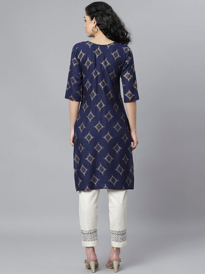 Women's Gold Printed Rayon Straight Kurta (Pre-Order)