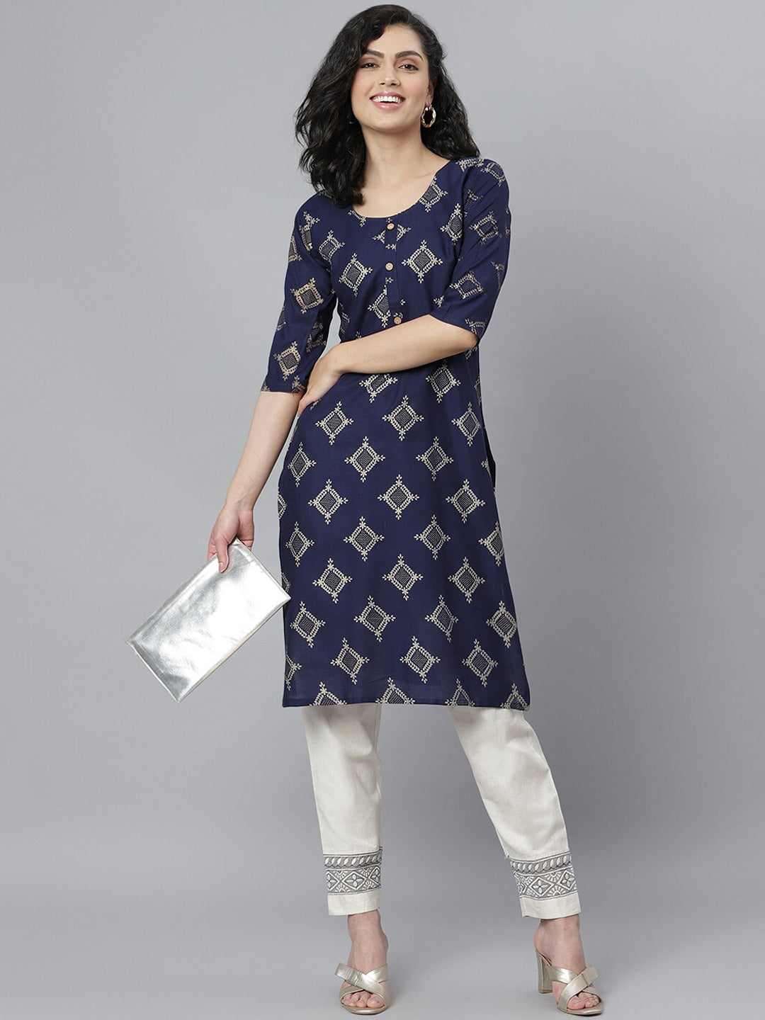 Women's Gold Printed Rayon Straight Kurta (Pre-Order)