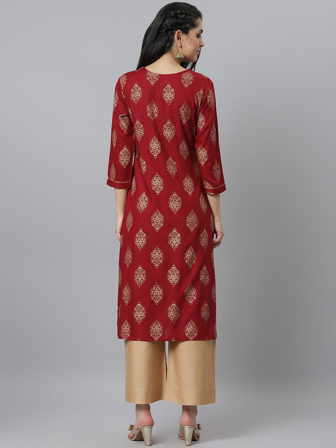 Women's Gold Printed Rayon Straight Kurta (Pre-Order)