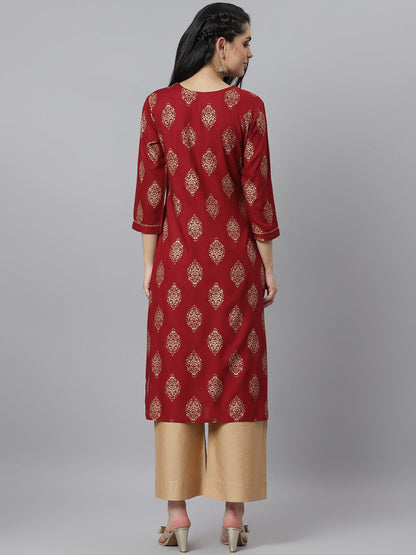 Women's Gold Printed Rayon Straight Kurta (Pre-Order)