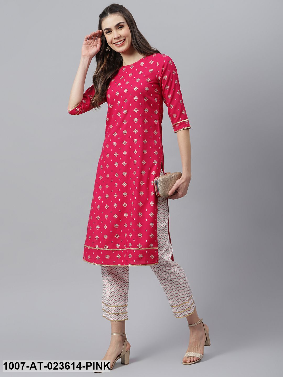 Women's Gold Printed Rayon Straight Kurta (Pre-Order)