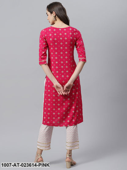 Women's Gold Printed Rayon Straight Kurta (Pre-Order)