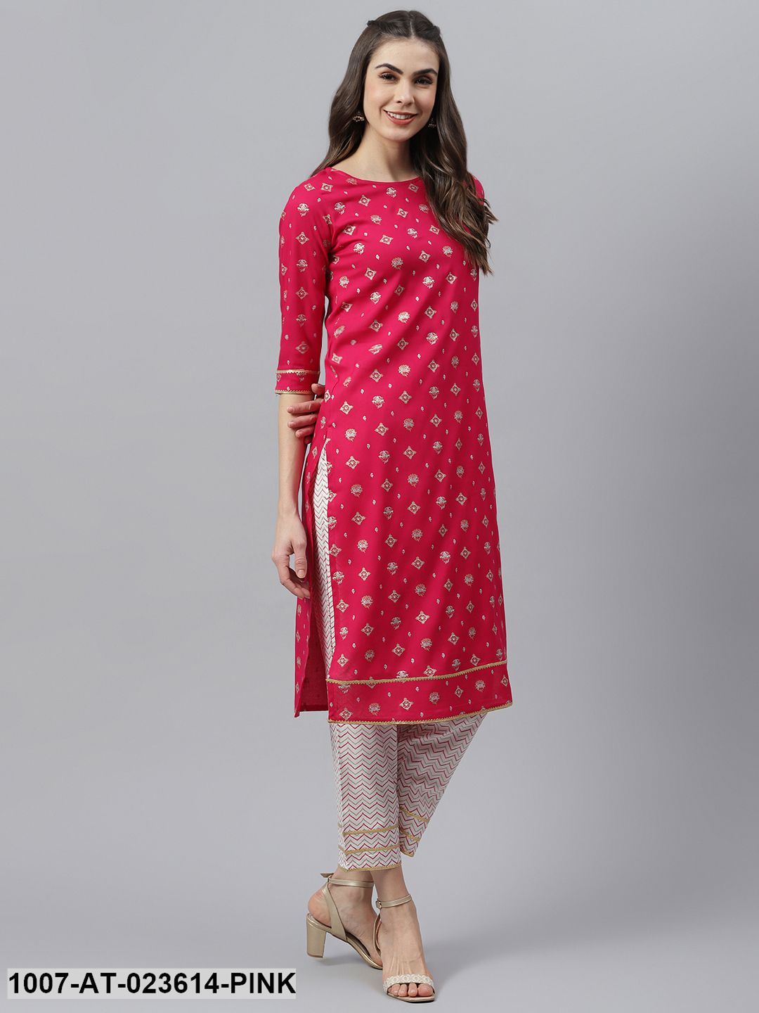 Women's Gold Printed Rayon Straight Kurta (Pre-Order)