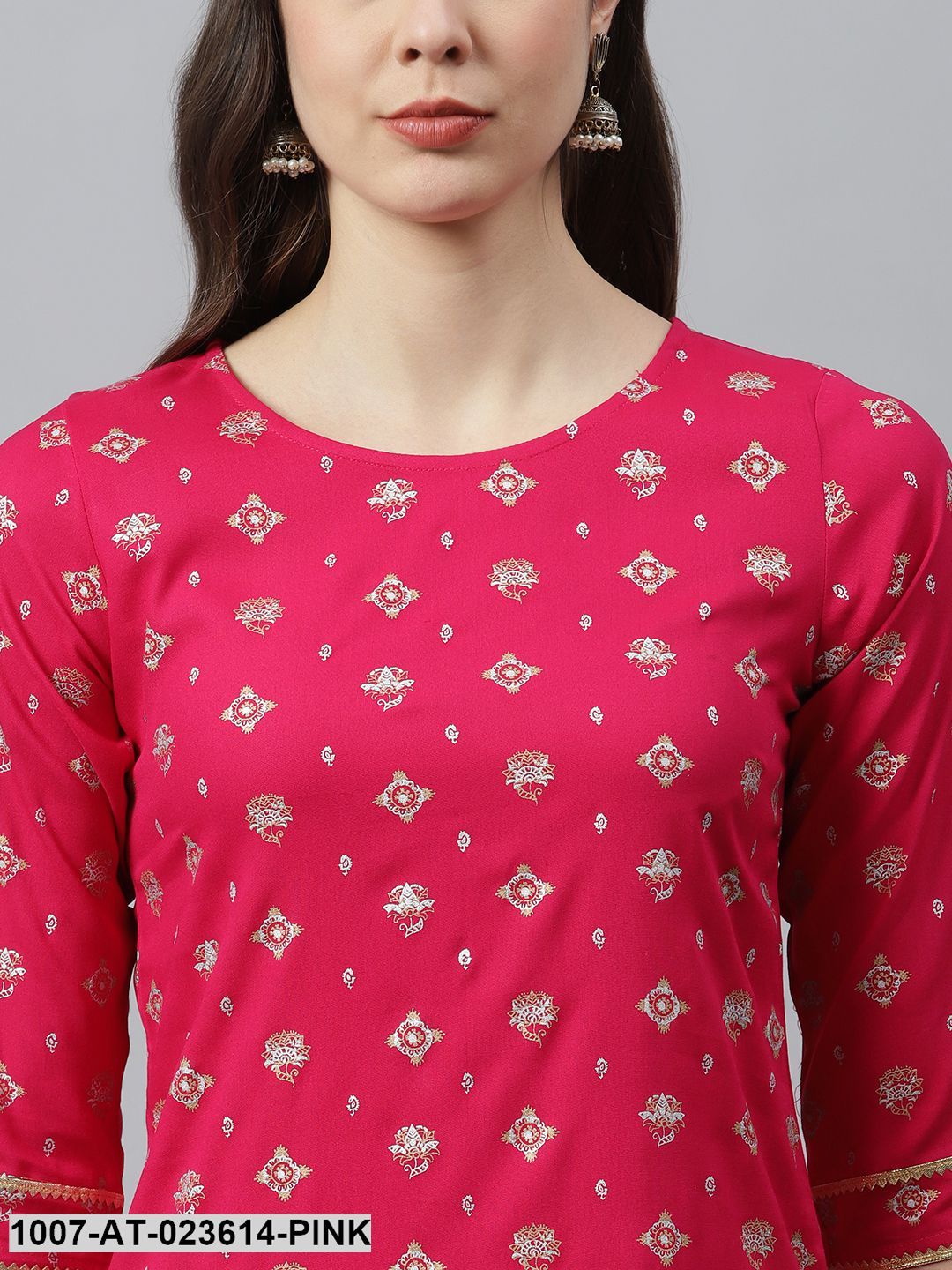 Women's Gold Printed Rayon Straight Kurta (Pre-Order)