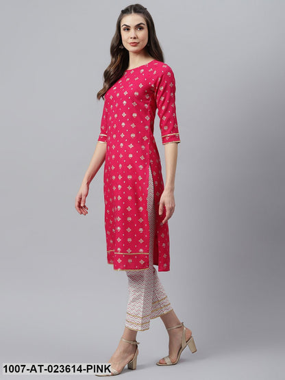 Women's Gold Printed Rayon Straight Kurta (Pre-Order)