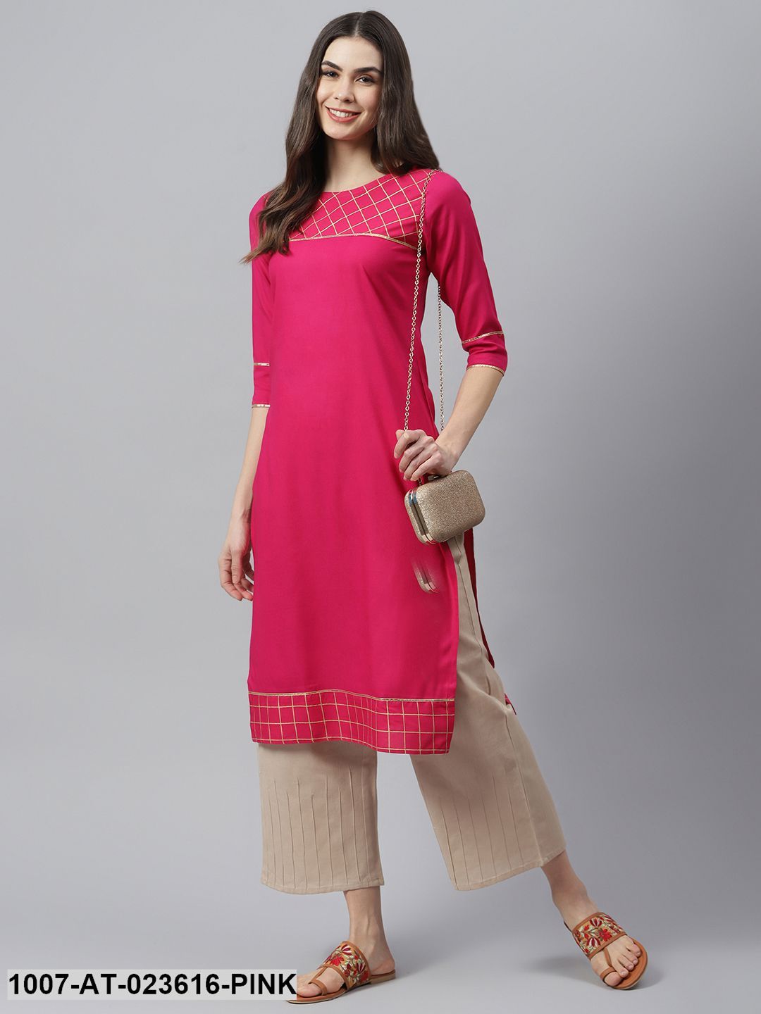 Women's Checkered Rayon Straight Kurta (Pre-Order)