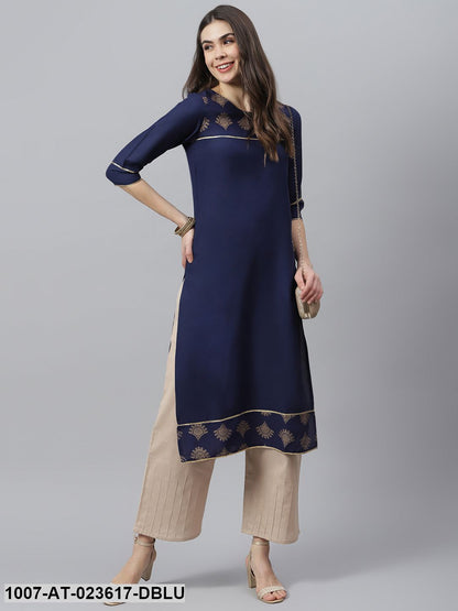 Women's Gold Printed Rayon Straight Kurta (Pre-Order)